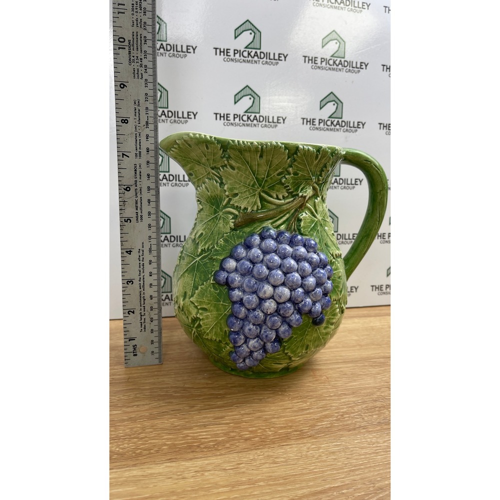 Bassano Italy Ceramic Grape Pitcher Green Purple Embossed Majolica Jug 1804 - Picture 7 of 11